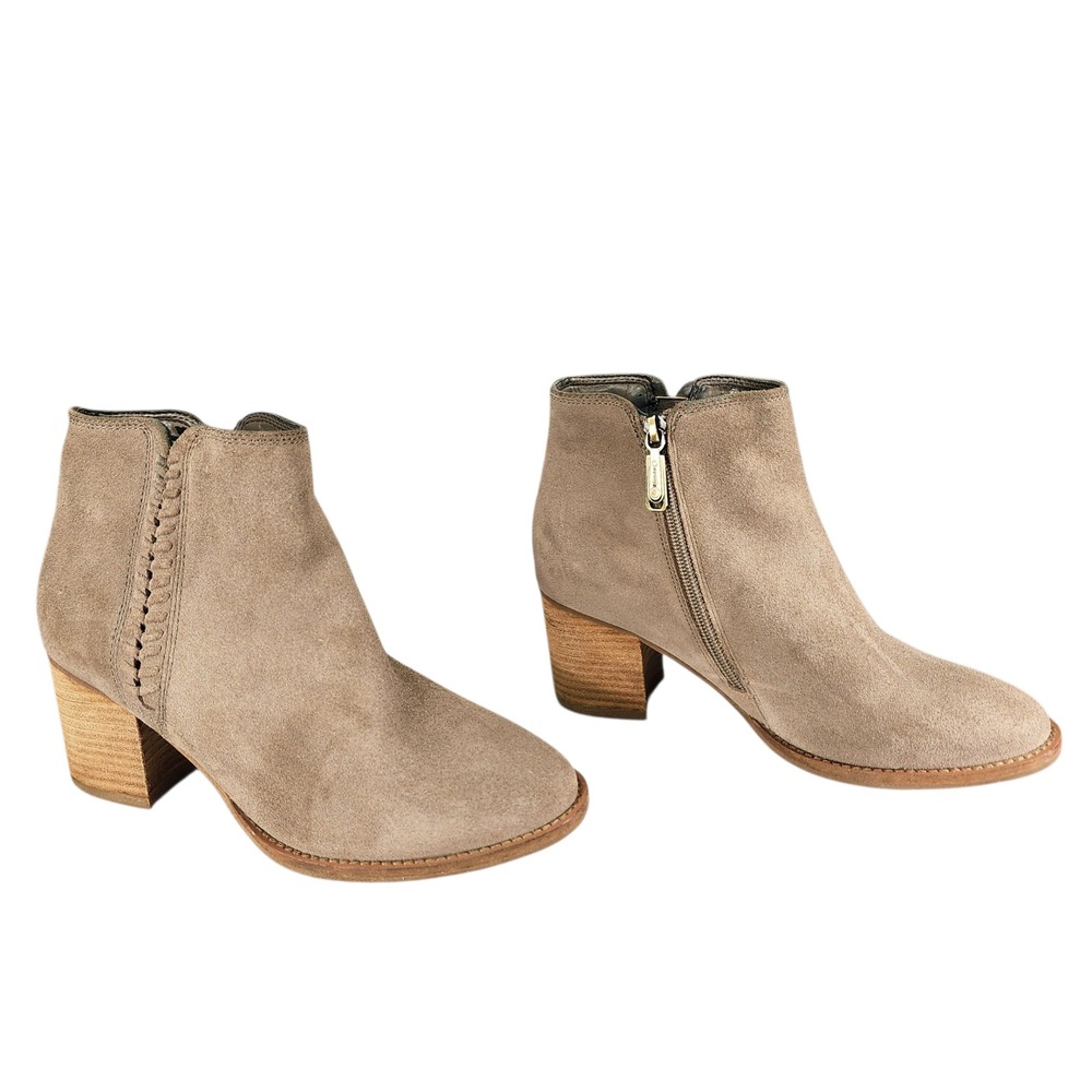 Blondo Ankle Boot sz 7.5 Women Nina Beige‎ Waterproof Suede Leather Braided 2.5"